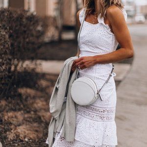 Banana Republic 100% Cotton Midi Dress  Eyelet Shift Ruffled Dress Sleev…